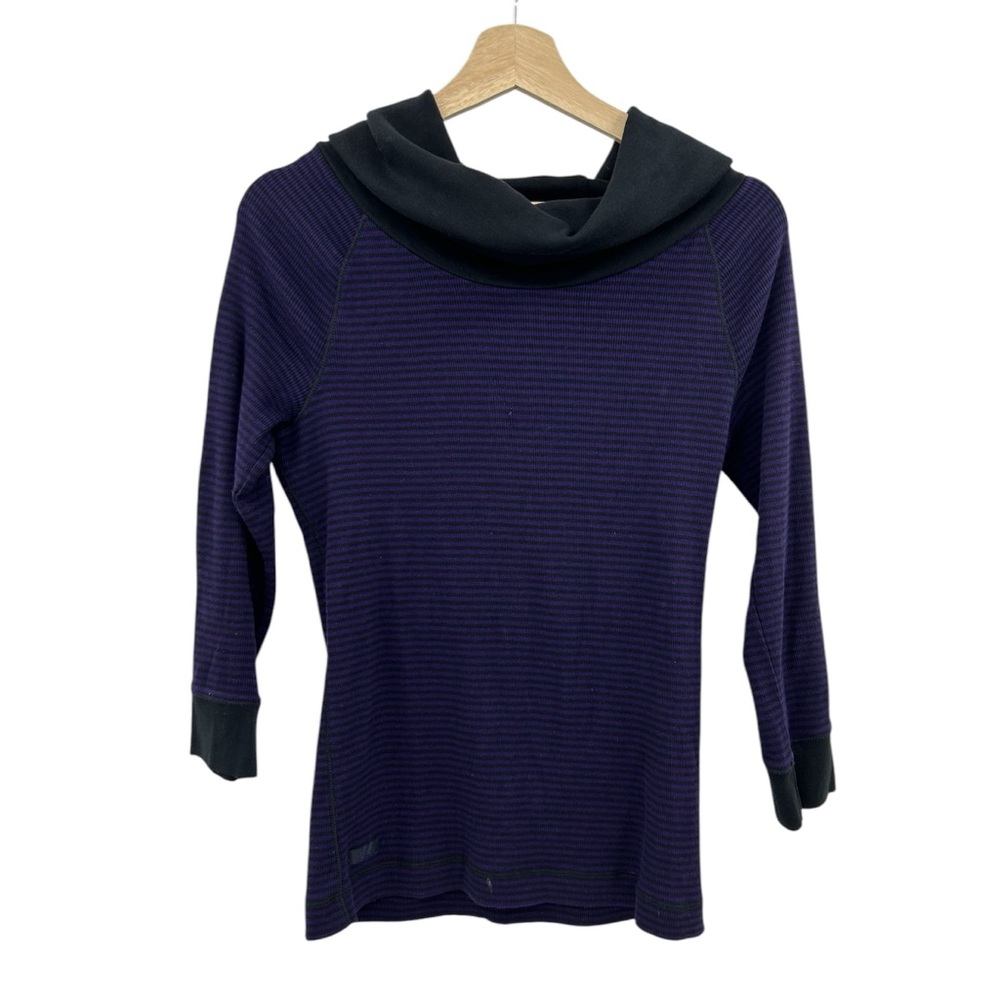 Lauren Ralph Lauren Purple Black Striped Cotton Cowl Neck Sweater